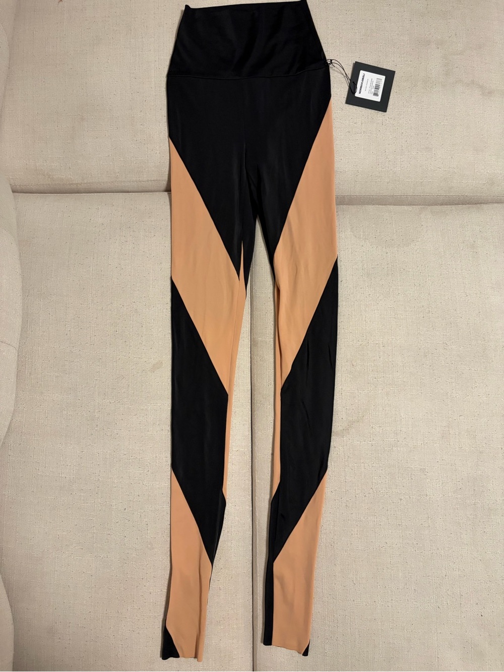 Norma Kamali Black and Tan Colorblock Leggings